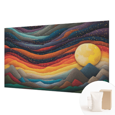 Fotomural decorativo para cabecero de cama con diseño de montañas coloridas