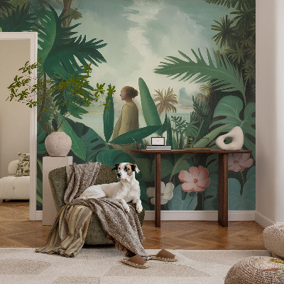 Mural de pared con estampado hermoso con motivo de selva exótica
