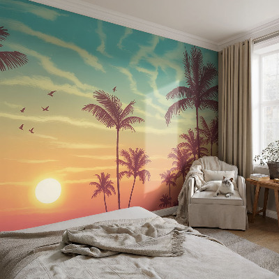 Papel mural texturado decorativo con motivo de paisaje tropical