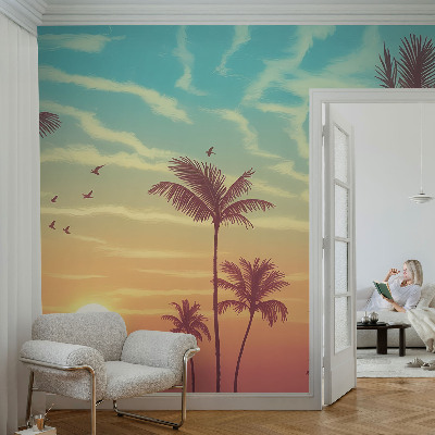 Papel mural texturado decorativo con motivo de paisaje tropical