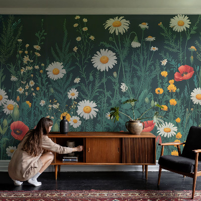 Papel mural con patrón decorativo con diseño de flores silvestres