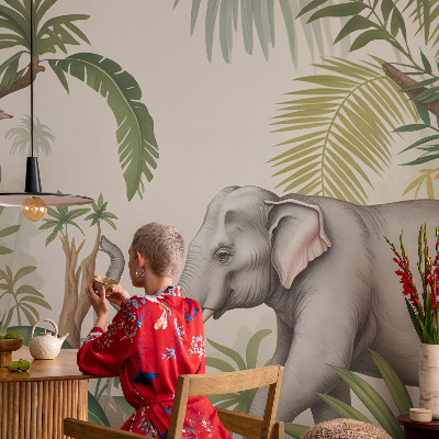 Papel mural con patrón decorativo con una escena exótica