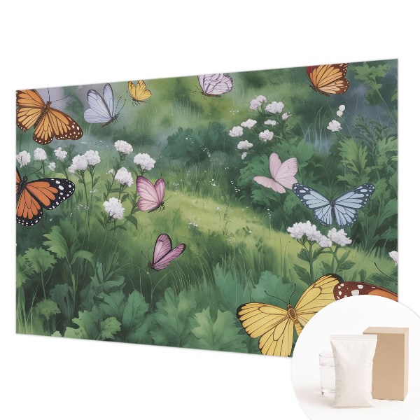 Mural decorativo con diseño de mariposas en el prado