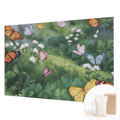 Mural decorativo con diseño de mariposas en el prado