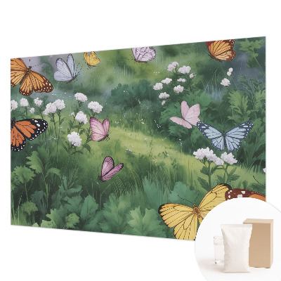Mural decorativo con diseño de mariposas en el prado