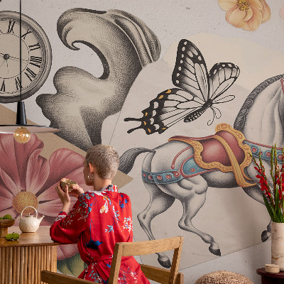 Mural de pared con estampado hermoso con diseño de flores de estilo antiguo