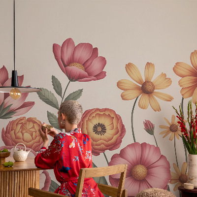 Papel mural texturado decorativo con motivo de arreglo floral