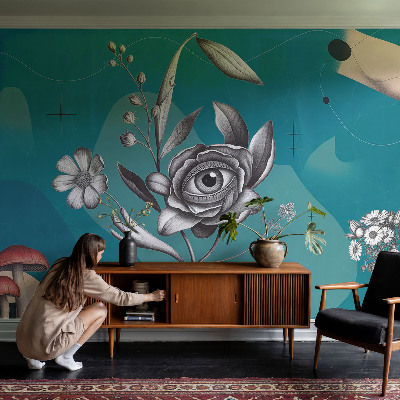 Papel mural con patrón decorativo con motivo ojo de flor