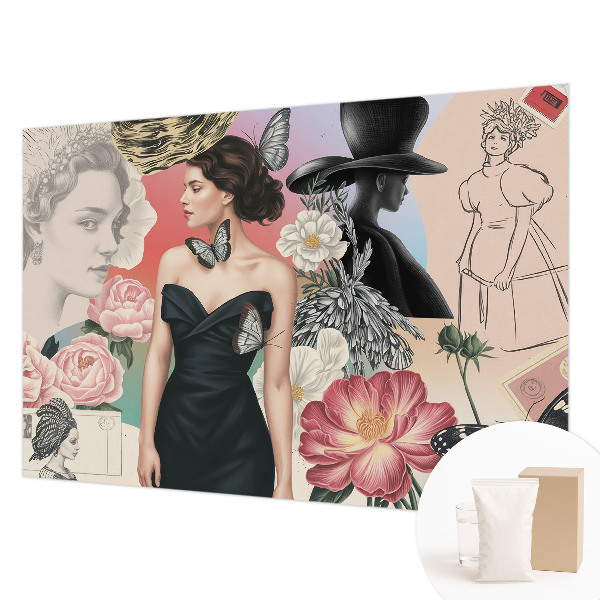 Mural de pared con estampado hermoso con motivos de flores y retratos