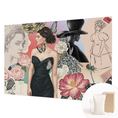 Mural de pared con estampado hermoso con motivos de flores y retratos