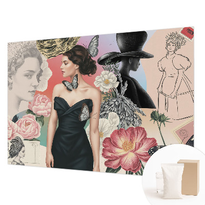 Mural de pared con estampado hermoso con motivos de flores y retratos