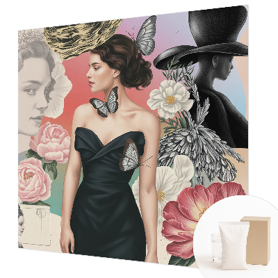 Mural de pared con estampado hermoso con motivos de flores y retratos