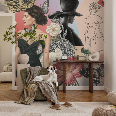 Mural de pared con estampado hermoso con motivos de flores y retratos