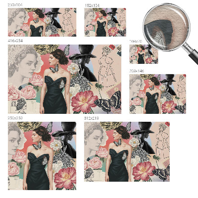 Mural de pared con estampado hermoso con motivos de flores y retratos