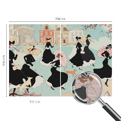 Papel mural con patrón decorativo con diseño de mujeres caminando