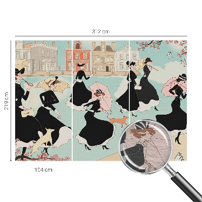 Papel mural con patrón decorativo con diseño de mujeres caminando