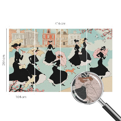 Papel mural con patrón decorativo con diseño de mujeres caminando