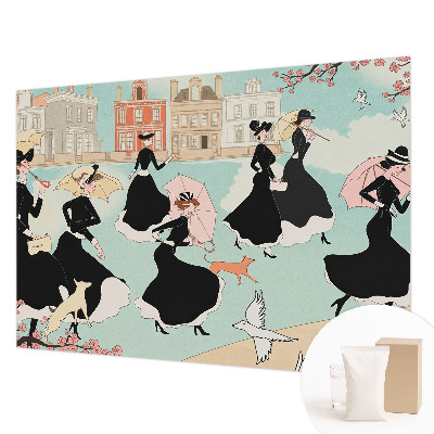 Papel mural con patrón decorativo con diseño de mujeres caminando
