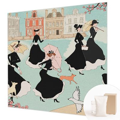Papel mural con patrón decorativo con diseño de mujeres caminando