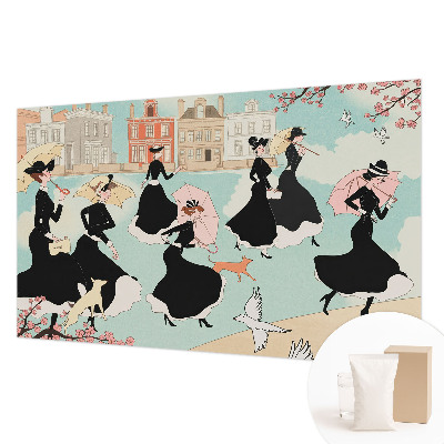 Papel mural con patrón decorativo con diseño de mujeres caminando