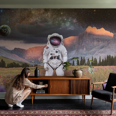 Papel mural con patrón decorativo con diseño de paisaje cósmico