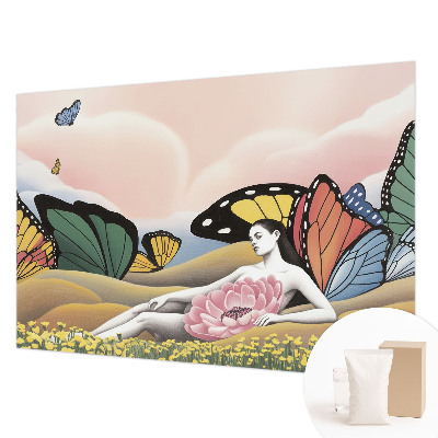 Papel mural con patrón decorativo con diseño de pradera de mariposas