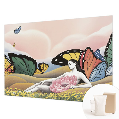 Papel mural con patrón decorativo con diseño de pradera de mariposas