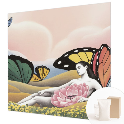 Papel mural con patrón decorativo con diseño de pradera de mariposas