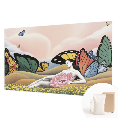 Papel mural con patrón decorativo con diseño de pradera de mariposas