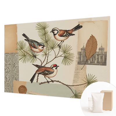 Papel mural texturado decorativo con un diseño de collage de pájaros