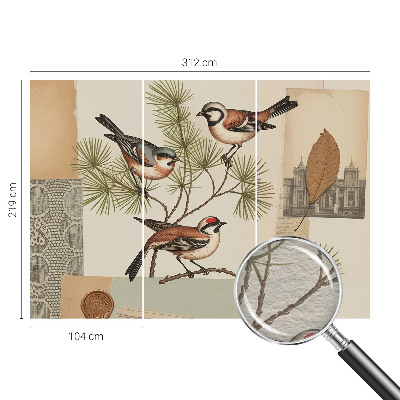 Papel mural texturado decorativo con un diseño de collage de pájaros