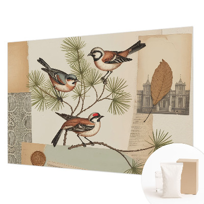 Papel mural texturado decorativo con un diseño de collage de pájaros