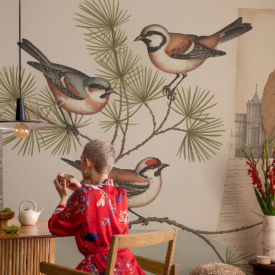 Papel mural texturado decorativo con un diseño de collage de pájaros