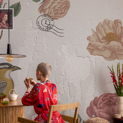 Mural decorativo con diseño de flores antiguas