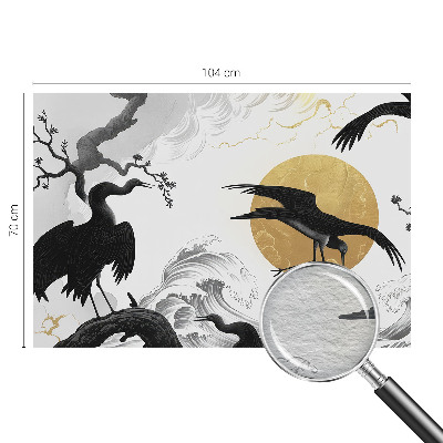Papel mural con patrón decorativo con estampado de grullas negras