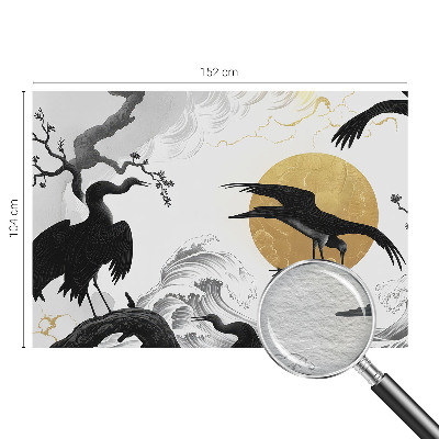 Papel mural con patrón decorativo con estampado de grullas negras