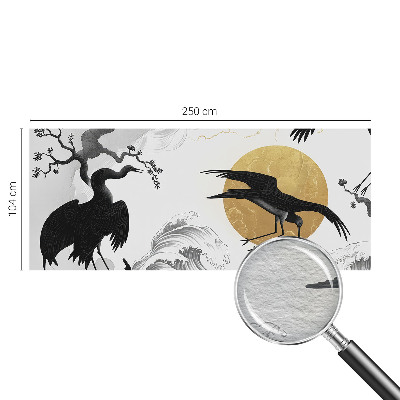 Papel mural con patrón decorativo con estampado de grullas negras