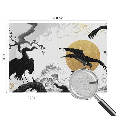 Papel mural con patrón decorativo con estampado de grullas negras
