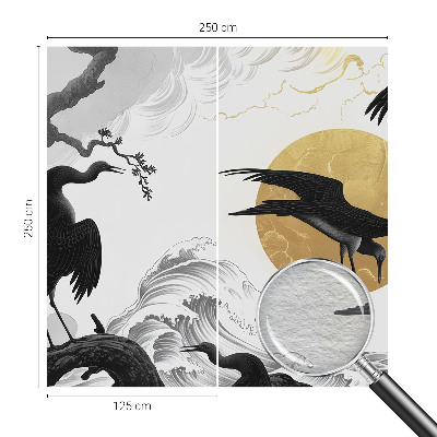 Papel mural con patrón decorativo con estampado de grullas negras