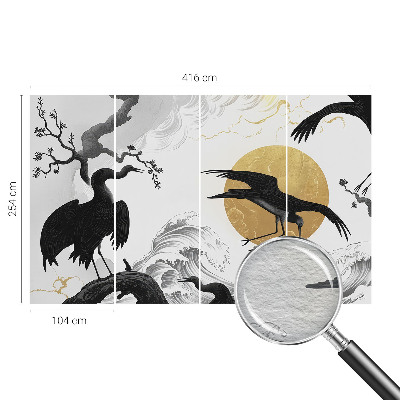 Papel mural con patrón decorativo con estampado de grullas negras