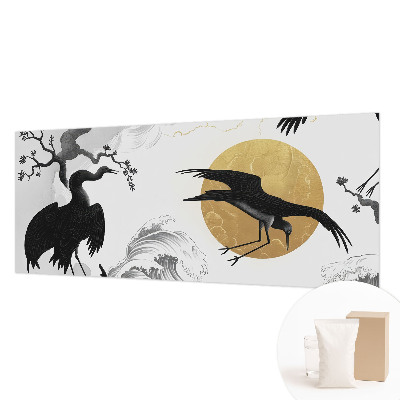 Papel mural con patrón decorativo con estampado de grullas negras