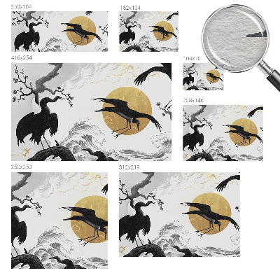 Papel mural con patrón decorativo con estampado de grullas negras