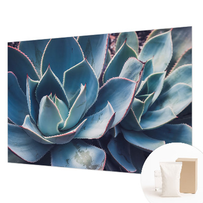 Papel mural texturado decorativo con motivo de aloe en tono verde