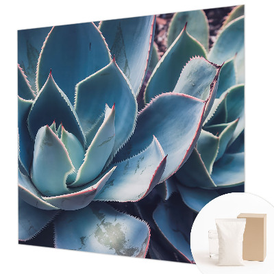 Papel mural texturado decorativo con motivo de aloe en tono verde