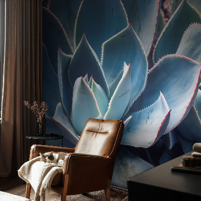 Papel mural texturado decorativo con motivo de aloe en tono verde