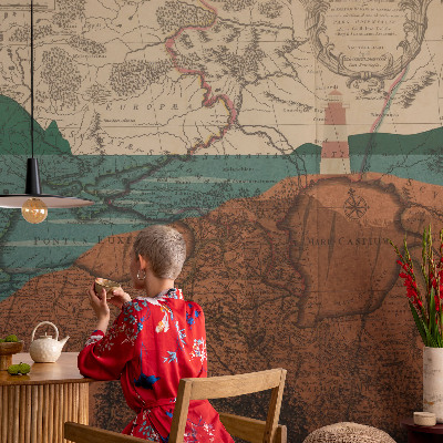 Fotomural decorativo para cabecero de cama con un mapa histórico