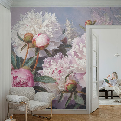 Papel mural texturado decorativo con un diseño de ramo de peonías