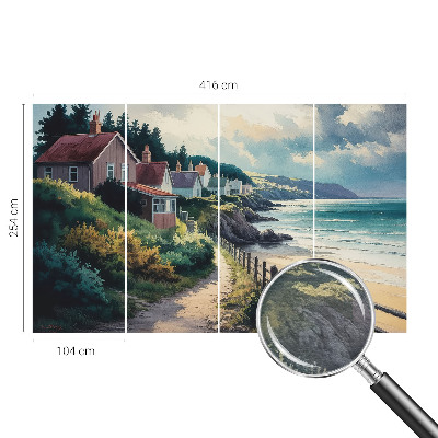Papel mural texturado decorativo con diseño de casas en acantilados