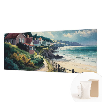 Papel mural texturado decorativo con diseño de casas en acantilados