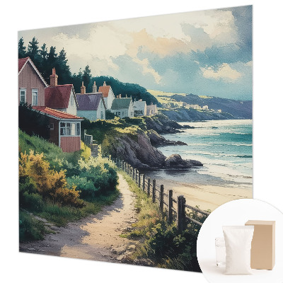 Papel mural texturado decorativo con diseño de casas en acantilados